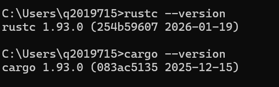 rustc与cargo正确安装时候，输入命令后系统的输出截图