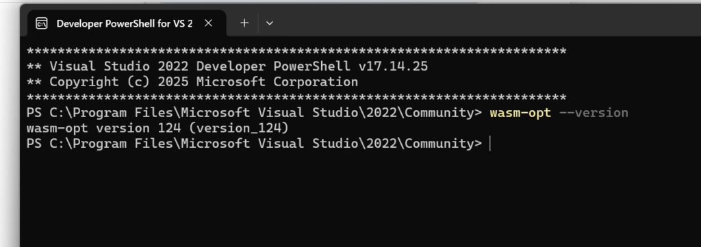 验证wasm-opt是否正确安装时，安装正确的输出结果