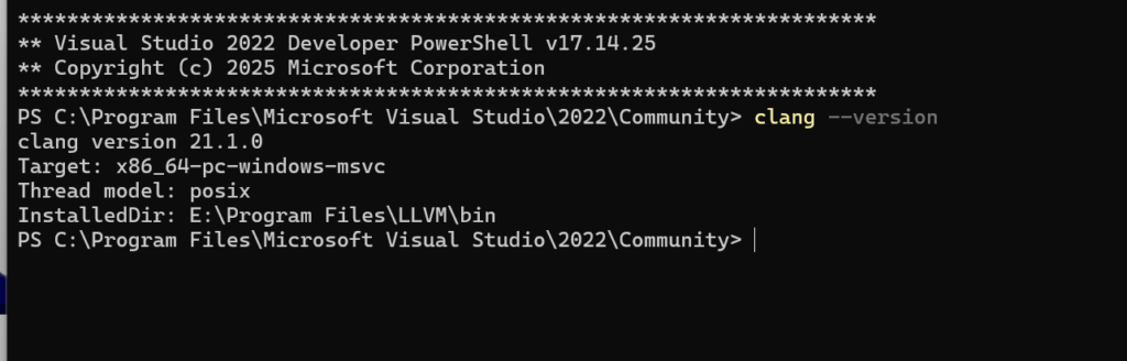  clang正确安装后，测试的输出结果截图