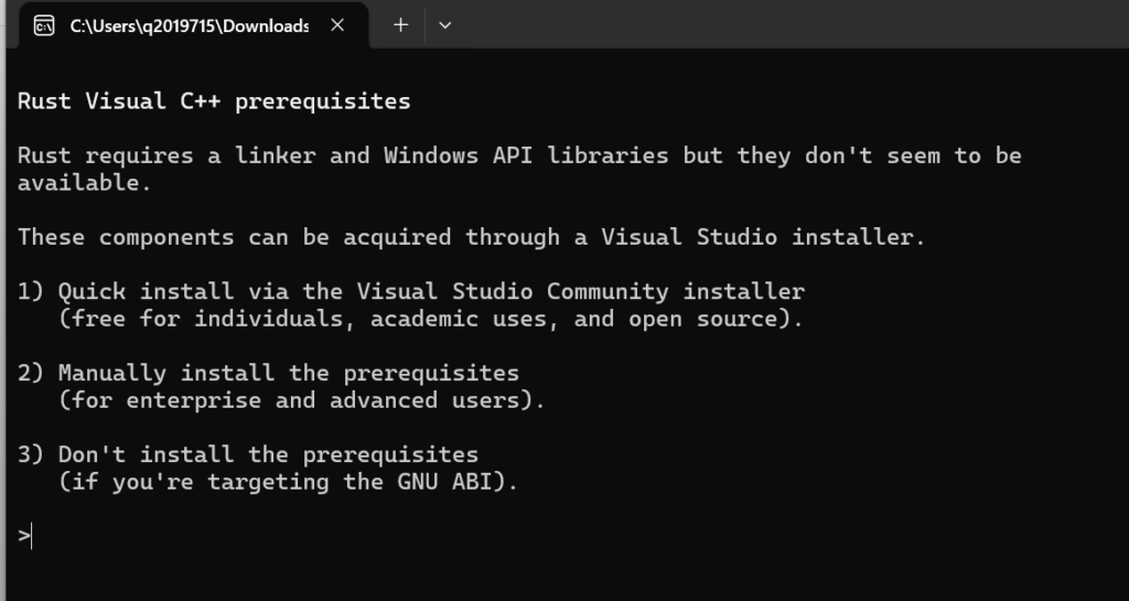 Rust安装器询问是否安装Visual Studio Community installer的截图